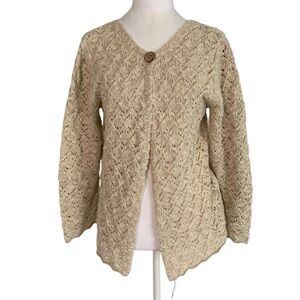 Blarney Linen/Cotton Large Knit Cardigan Beige Coastal Grandma Style Sweater
